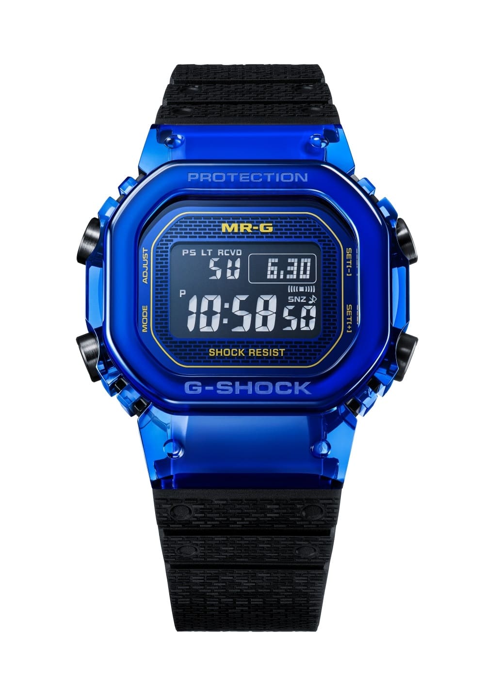 Casio G-SHOCK MR-G MRG-D5000 with blue sapphire bezel.